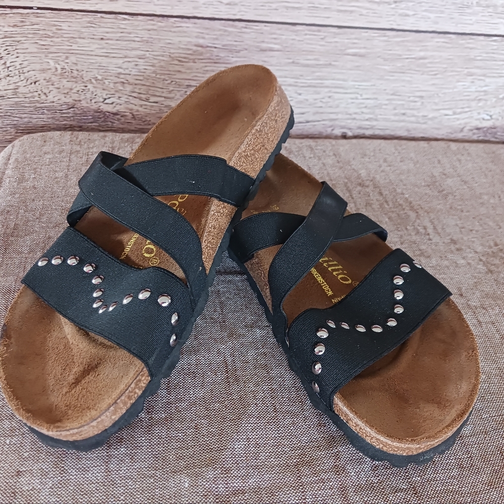 Birkenstock Papillo Cosma stretch wave silver metal studs sandals shoes 8